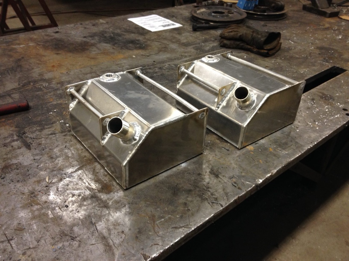 Aluminum fabrication work in progress on the bench