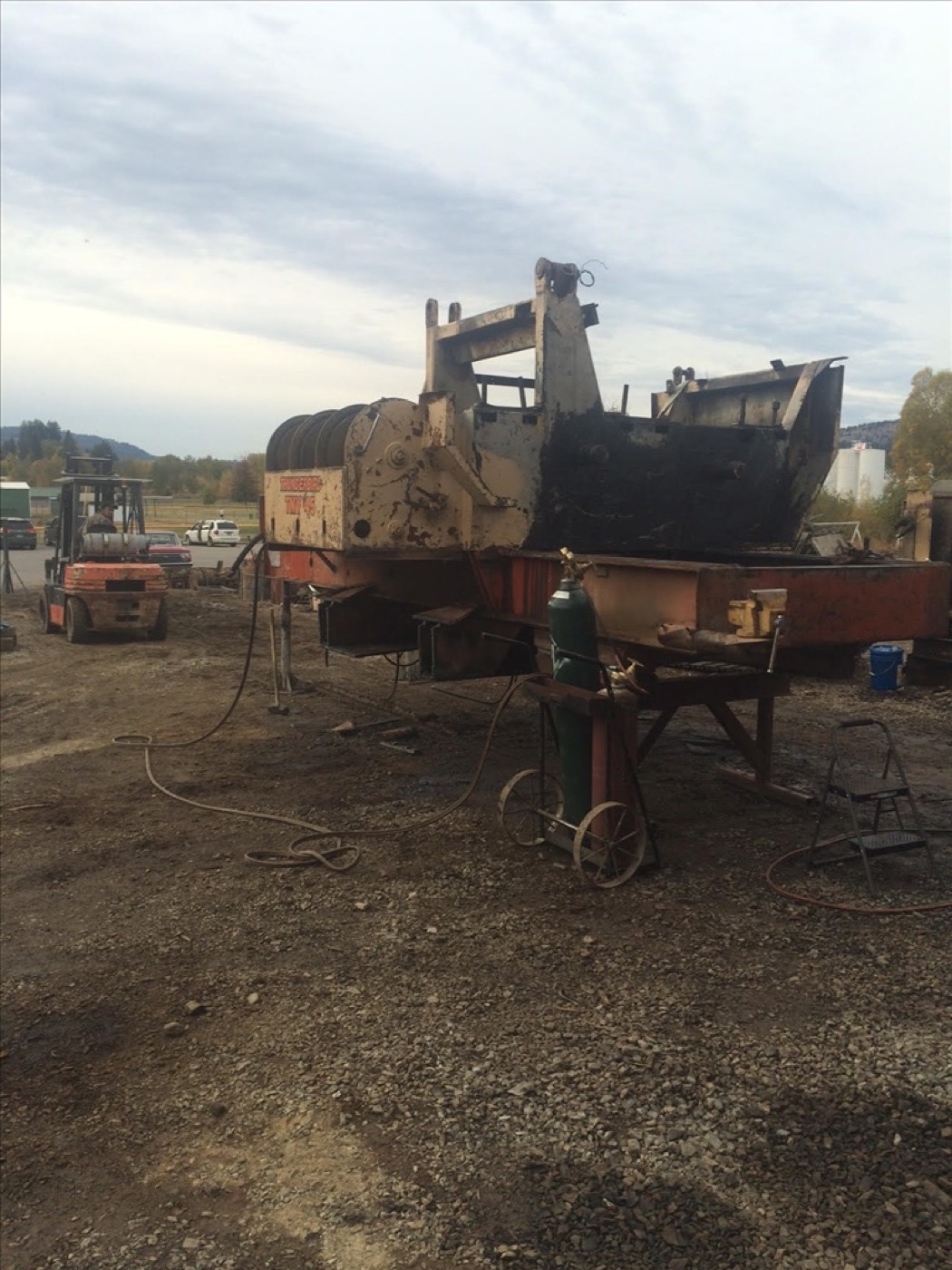 TMY45 machine travel drive removed and set up for repair on the shop floor